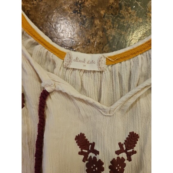 Alter'd State Blouse thin Long Sleeve Beige Maroon Embroideredflowy Medium (A70) - Picture 3 of 6